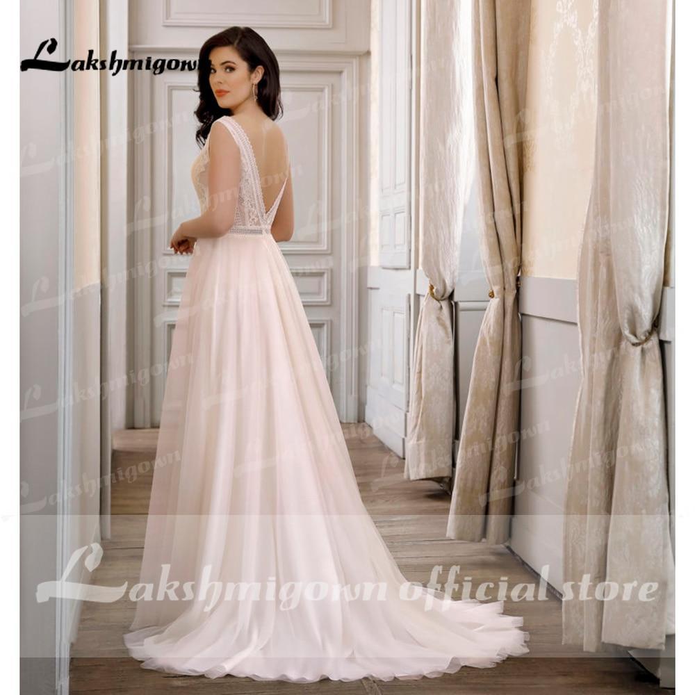 NumberSea Backless Boho A Line Blush Pink Wedding Dress