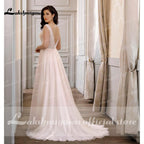 NumberSea Backless Boho A Line Blush Pink Wedding Dress