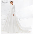 NumberSea Backless O Neck Lace Beads Satin Simple Wedding Dresses