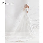 NumberSea Backless O Neck Lace Beads Satin Simple Wedding Dresses