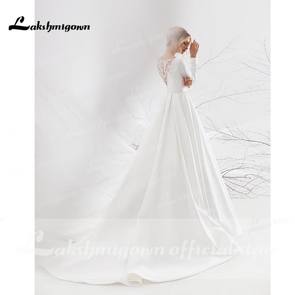 NumberSea Backless O Neck Lace Beads Satin Simple Wedding Dresses