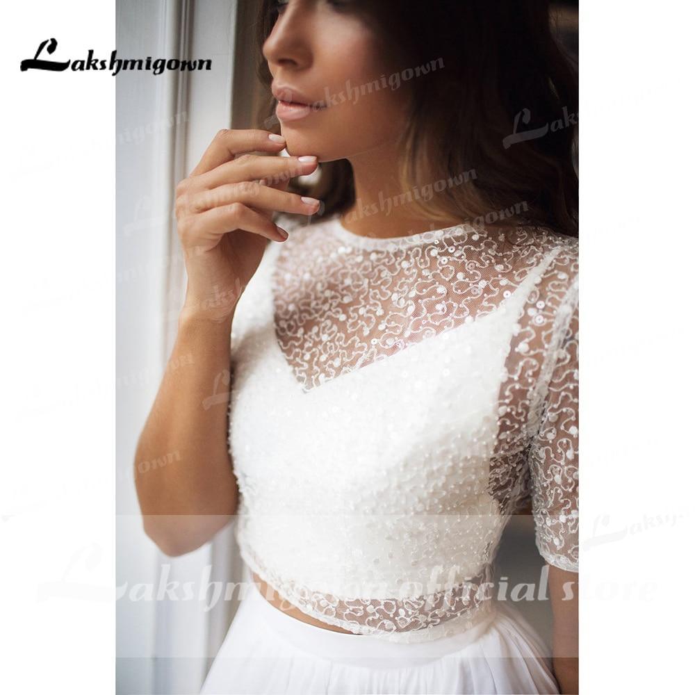 NumberSea Backless Tulle Short Sleeve Lace Bow Wedding Dresses