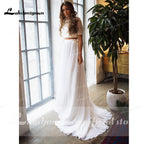 NumberSea Backless Tulle Short Sleeve Lace Bow Wedding Dresses