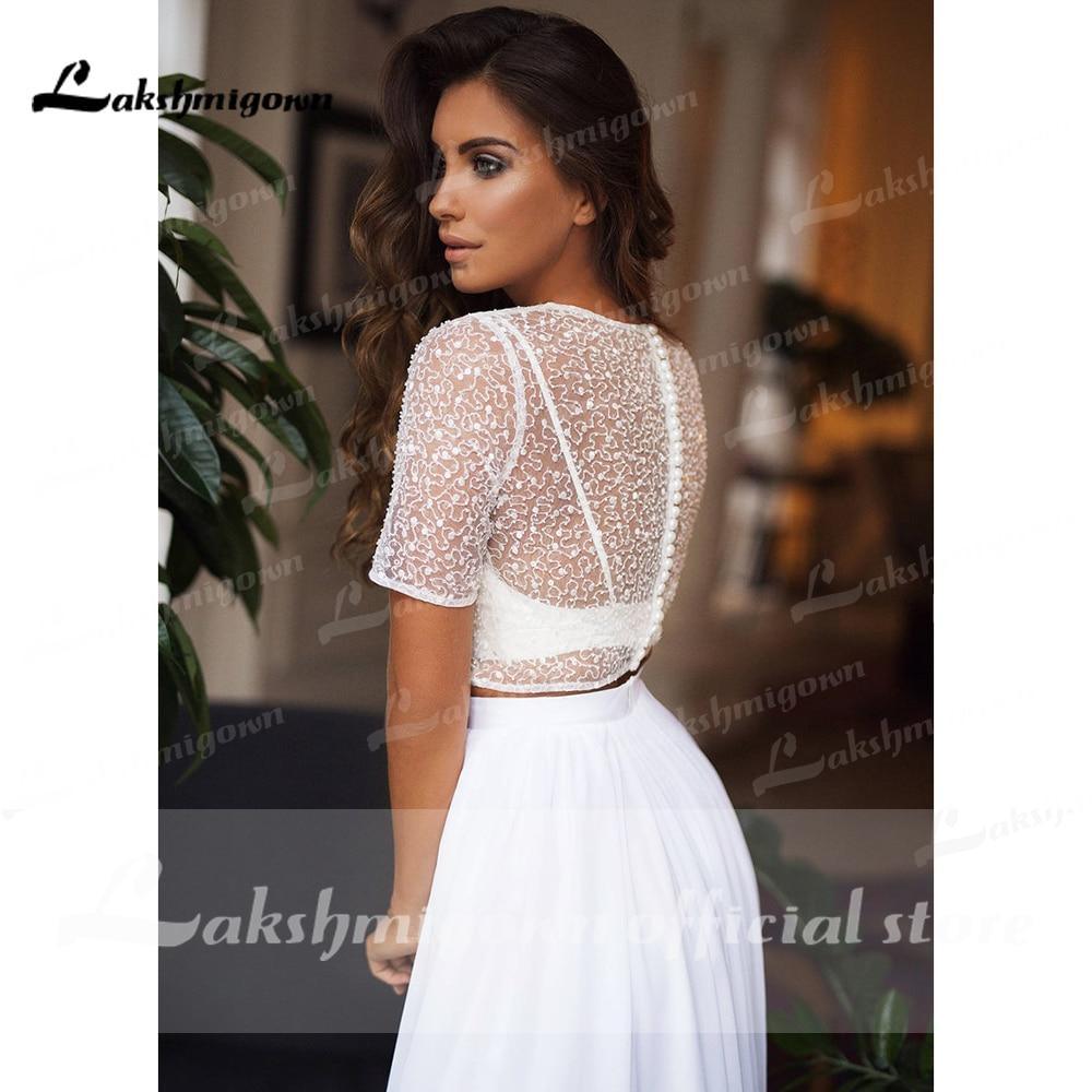 NumberSea Backless Tulle Short Sleeve Lace Bow Wedding Dresses
