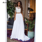 NumberSea Backless Tulle Short Sleeve Lace Bow Wedding Dresses