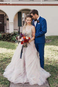 NumberSea Ball Gown Beaded Bodice Deep V-neck Wedding Dresses, Bridal Gown, MW622