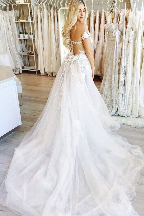 NumberSea Ball Gown Off the Shoulder Open Back Lace Long Wedding Dresses,Fairy Wedding Gowns,MW420