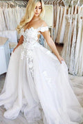 NumberSea Ball Gown Off the Shoulder Open Back Lace Long Wedding Dresses,Fairy Wedding Gowns,MW420