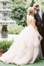 NumberSea Ball Gown Tulle Spaghetti Straps Open Back Wedding Dresses, Bridal Gown, MW580