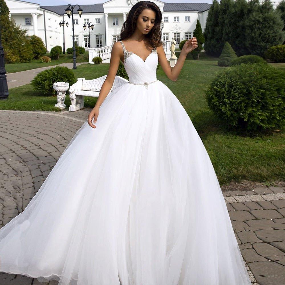 NumberSea Ball Gown Wedding Dress Sexy Beading Spaghetti Straps V Neck Ruched Backless Wedding Dresses Vestido De Novia