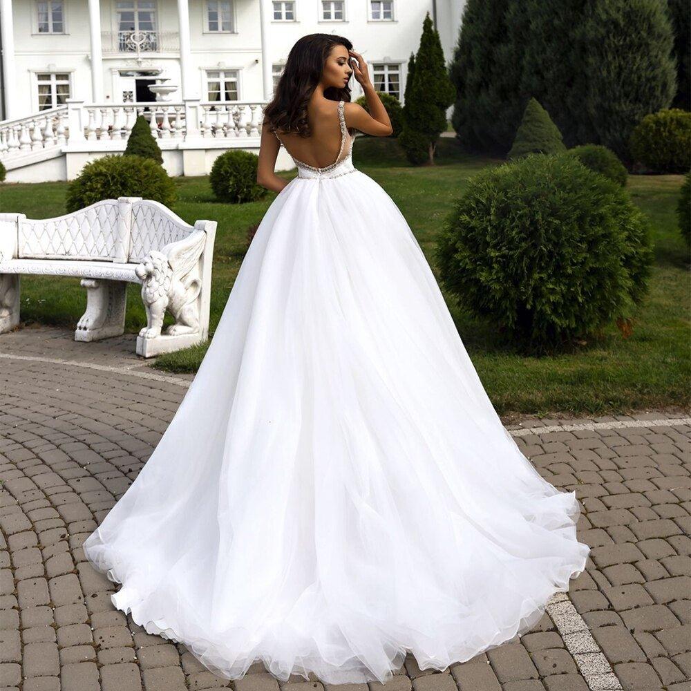 NumberSea Ball Gown Wedding Dress Sexy Beading Spaghetti Straps V Neck Ruched Backless Wedding Dresses Vestido De Novia