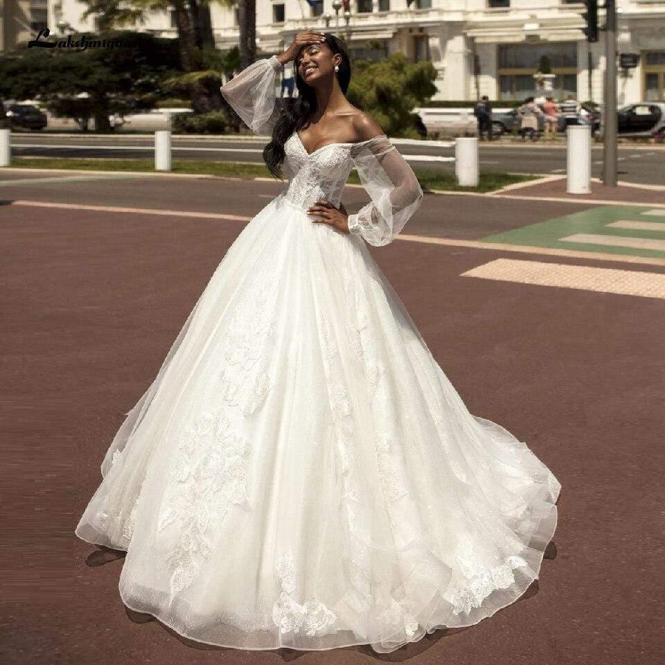 NumberSea Ball Gown Wedding Dress with Puffy Long Sleeve