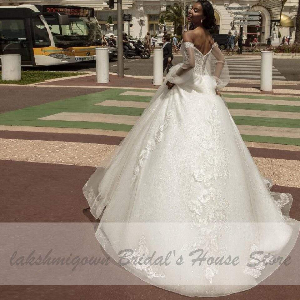 NumberSea Ball Gown Wedding Dress with Puffy Long Sleeve