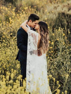 NumberSea Batwing Sleeve Lace Rustic Wedding Dresses Ivory Sheath Boho Wedding Dresses,MW407
