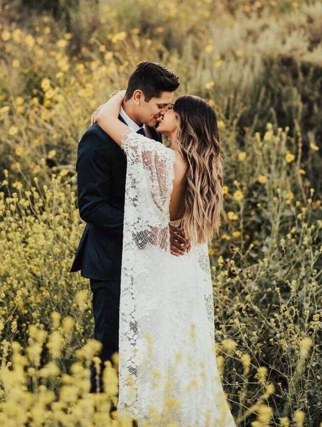 NumberSea Batwing Sleeve Lace Rustic Wedding Dresses Ivory Sheath Boho Wedding Dresses,MW407