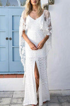 NumberSea Batwing Sleeve Lace Rustic Wedding Dresses Ivory Sheath Boho Wedding Dresses,MW407