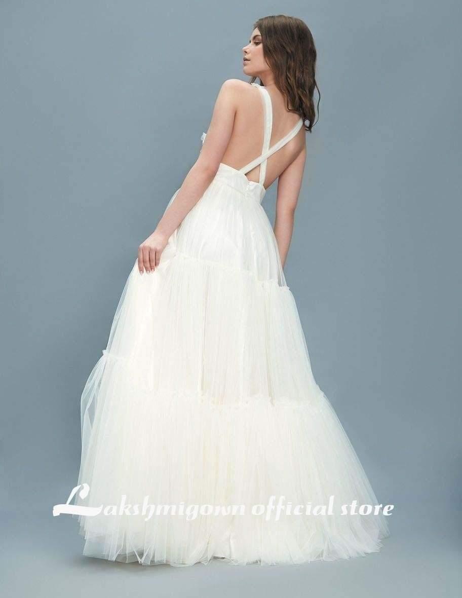 NumberSea Beach Bohemian A-Line Wedding Dresses Sleevesless Deep V Neck