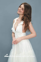 NumberSea Beach Bohemian A-Line Wedding Dresses Sleevesless Deep V Neck