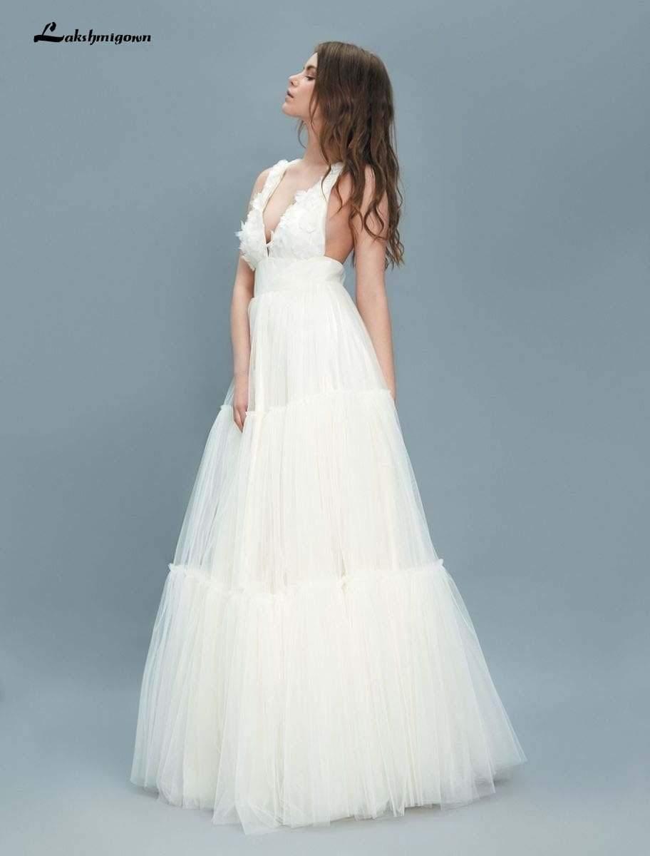 NumberSea Beach Bohemian A-Line Wedding Dresses Sleevesless Deep V Neck