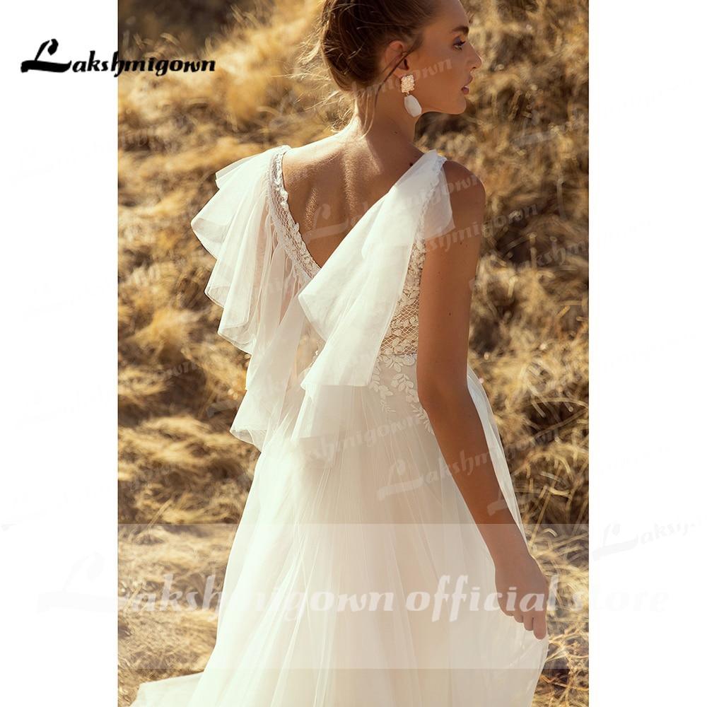 NumberSea Beach Boho O Neck Lace Sleeveless Wedding Dresses