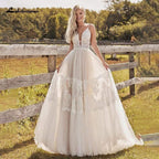 NumberSea Beach Lace A Line Wedding Dresses with Spaghetti Straps Backless