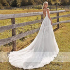 NumberSea Beach Lace A Line Wedding Dresses with Spaghetti Straps Backless