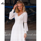 NumberSea Beach Long Sleeve Chiffon Lace Wedding Dresses