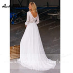 NumberSea Beach Long Sleeve Chiffon Lace Wedding Dresses