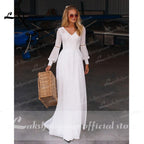 NumberSea Beach Long Sleeve Chiffon Lace Wedding Dresses