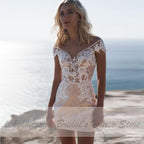 NumberSea Beach Short Wedding Dress 2 in 1 with Detachable Skirt Sexy Lace