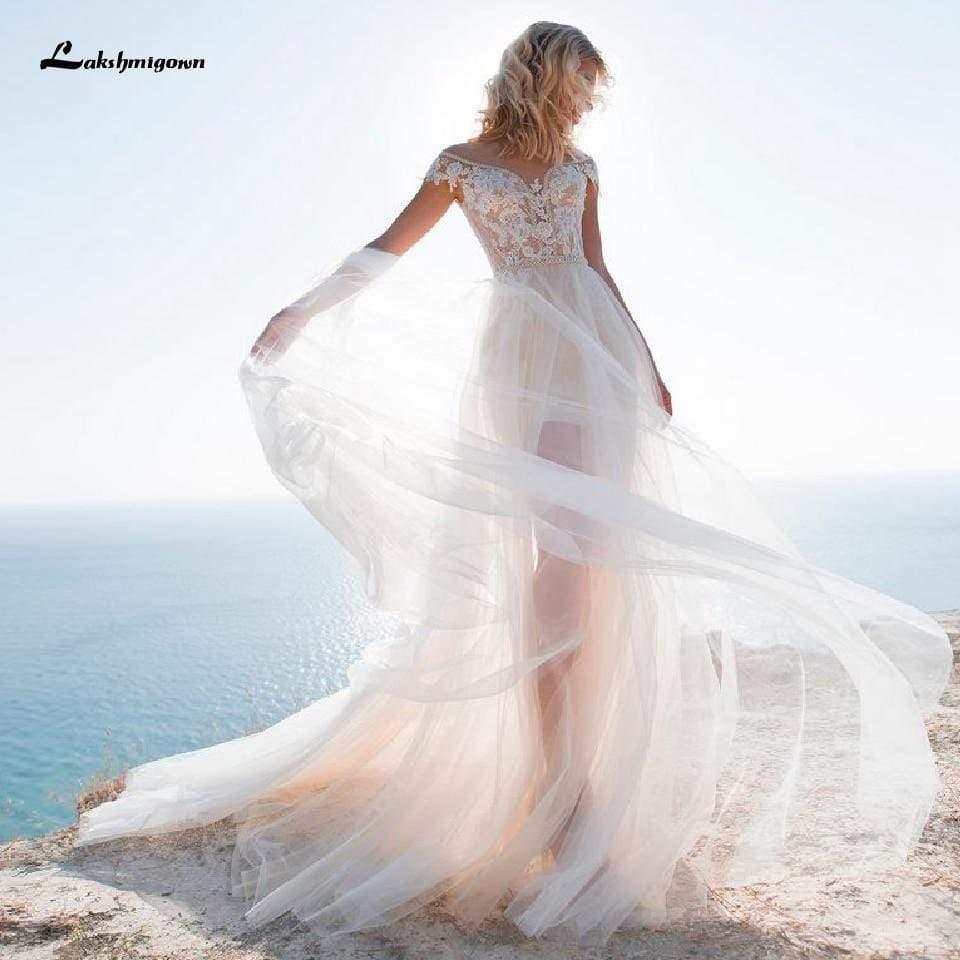 NumberSea Beach Short Wedding Dress 2 in 1 with Detachable Skirt Sexy Lace