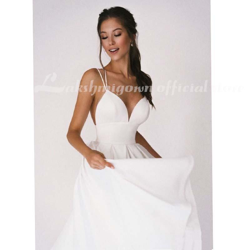 NumberSea Beach Short Wedding Dress Soft Satin Spaghetti Strap A Line Bridal Wedding gown trouwjurk Vestidos de Nova wedding party dress