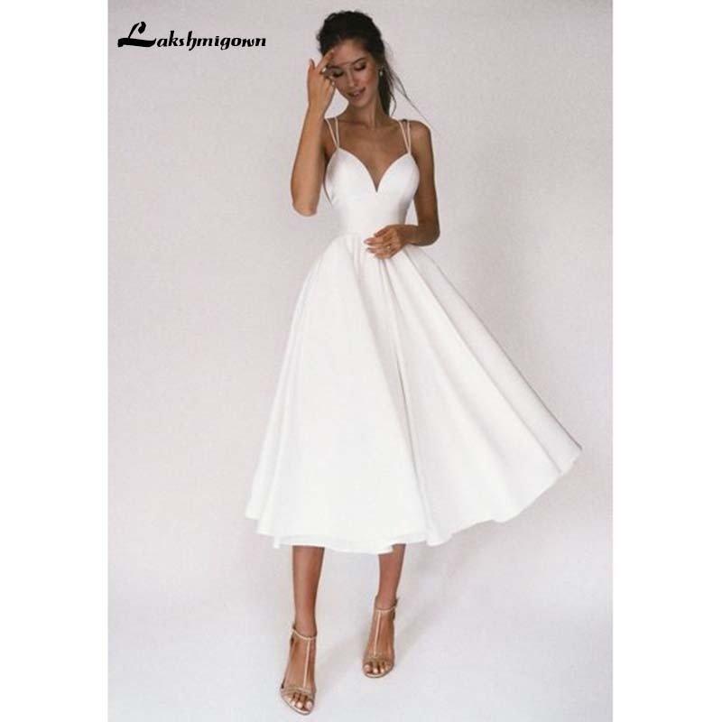 NumberSea Beach Short Wedding Dress Soft Satin Spaghetti Strap A Line Bridal Wedding gown trouwjurk Vestidos de Nova wedding party dress