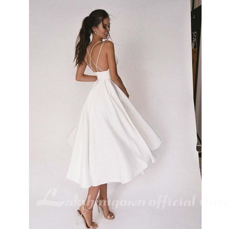 NumberSea Beach Short Wedding Dress Soft Satin Spaghetti Strap A Line Bridal Wedding gown trouwjurk Vestidos de Nova wedding party dress