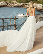 NumberSea Beach Wedding Dresses Deep V Neck Bridal Gowns Bohomian Floor Length