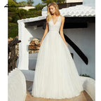 NumberSea Beach Wedding Dresses Deep V Neck Bridal Gowns Bohomian Floor Length