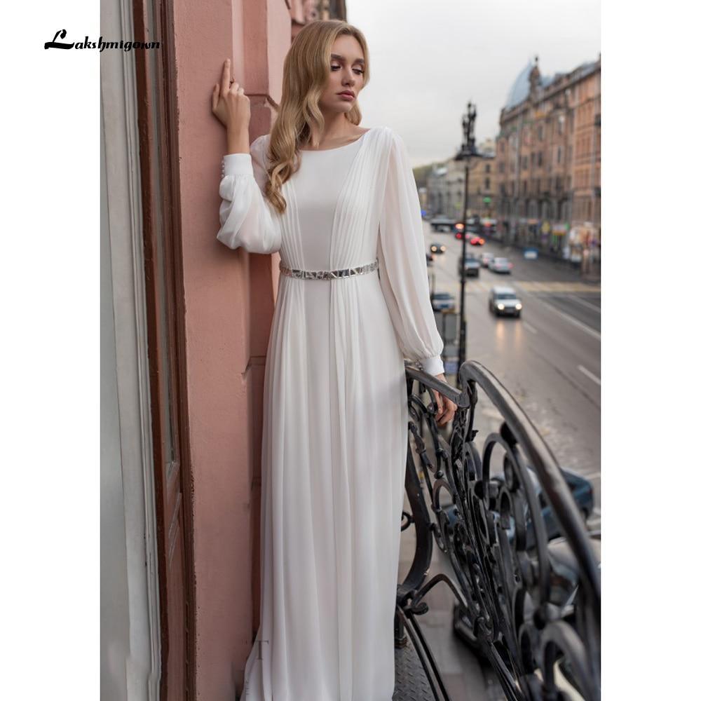 NumberSea Beach Wedding Dresses Full Sleeve Boho Bridal Gowns Chiffon