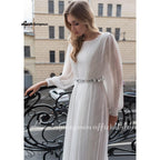 NumberSea Beach Wedding Dresses Full Sleeve Boho Bridal Gowns Chiffon