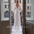 NumberSea Beach Wedding Dresses Full Sleeve Boho Bridal Gowns Chiffon