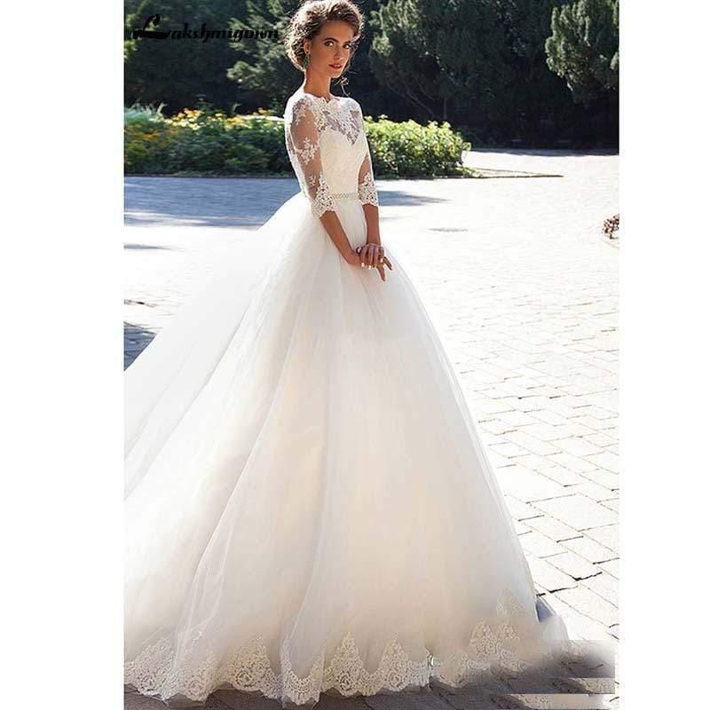 NumberSea Beach Wedding Dresses Lace Appliqued V Neck A Line