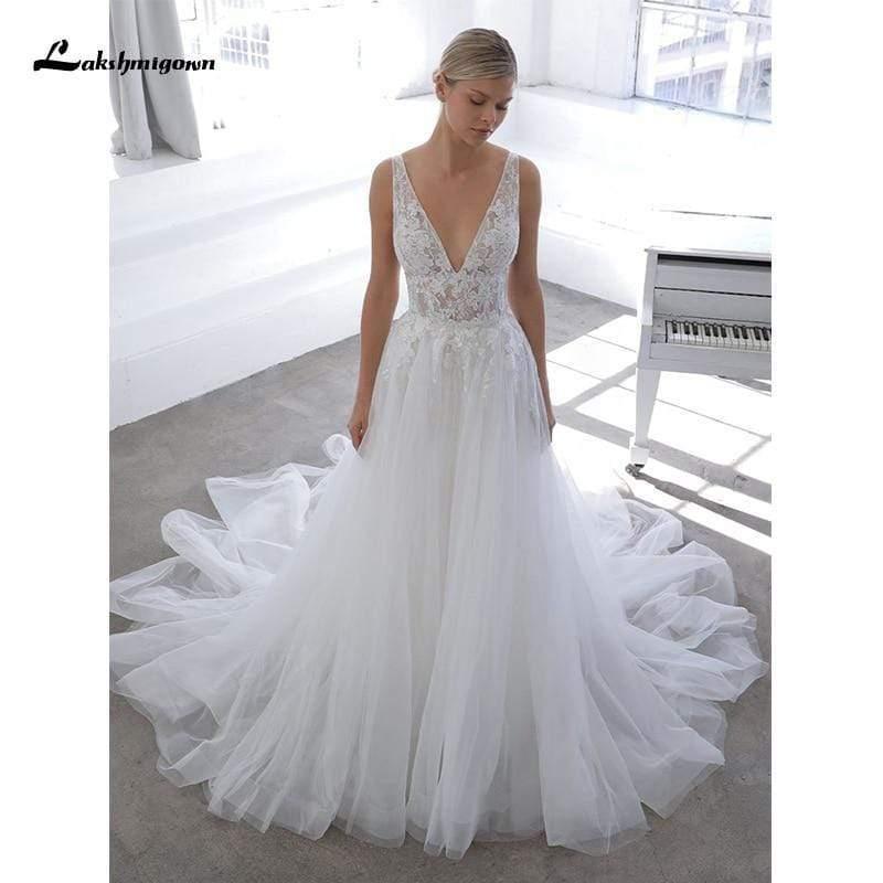 NumberSea Beach Wedding Dresses Soft Tulle Lace