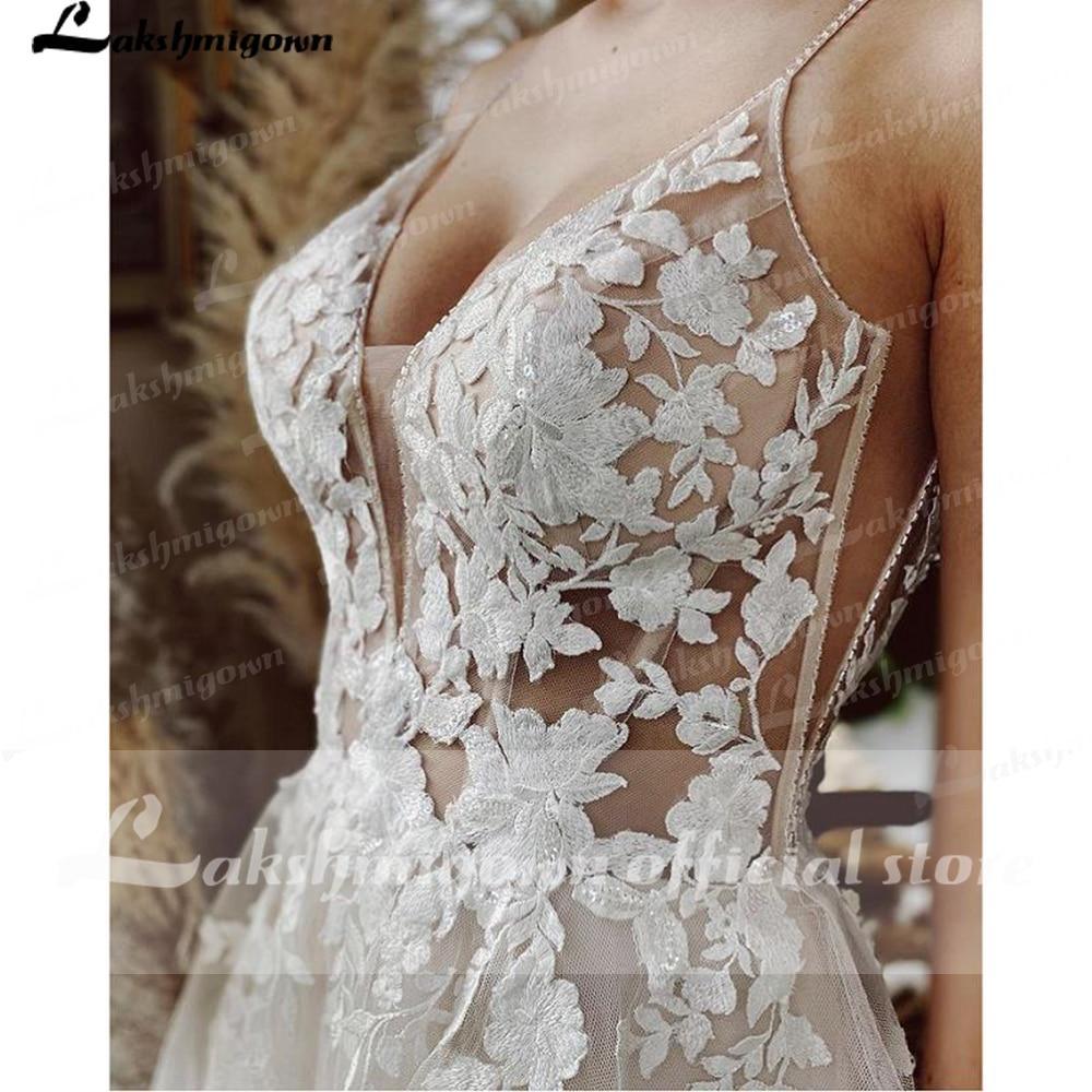 NumberSea Beach Wedding Dresses Tulle Long Lace Beach Bridal Gown