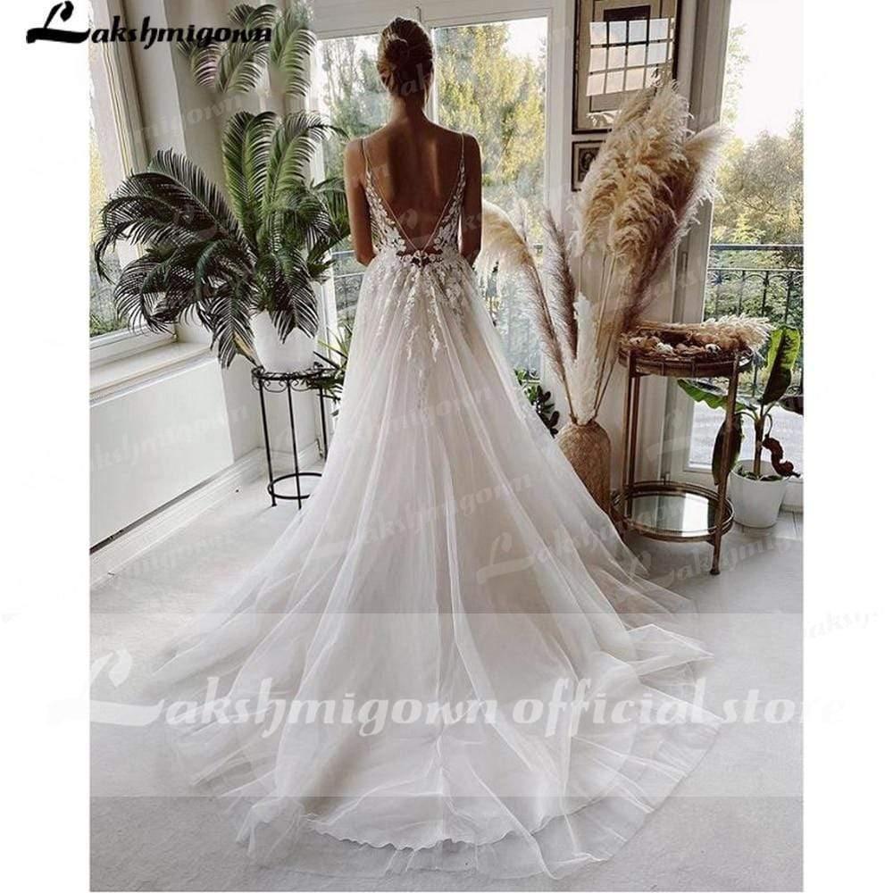 NumberSea Beach Wedding Dresses Tulle Long Lace Beach Bridal Gown