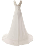 NumberSea Beach Wedding Dresses White/Lvory Chiffon Lace Appliques Bridal Gown Backless Vestido De Noiva