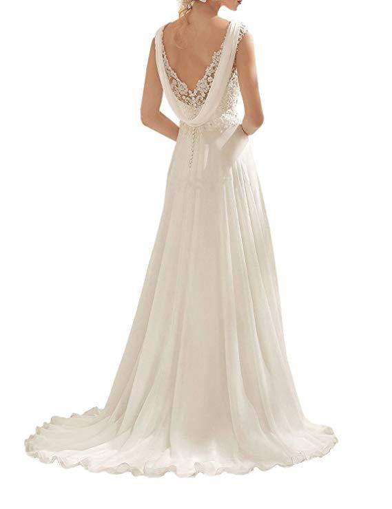 NumberSea Beach Wedding Dresses White/Lvory Chiffon Lace Appliques Bridal Gown Backless Vestido De Noiva