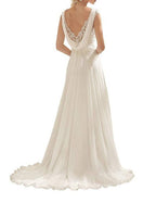 NumberSea Beach Wedding Dresses White/Lvory Chiffon Lace Appliques Bridal Gown Backless Vestido De Noiva