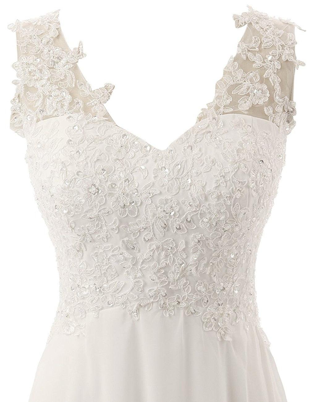 NumberSea Beach Wedding Dresses White/Lvory Chiffon Lace Appliques Bridal Gown Backless Vestido De Noiva