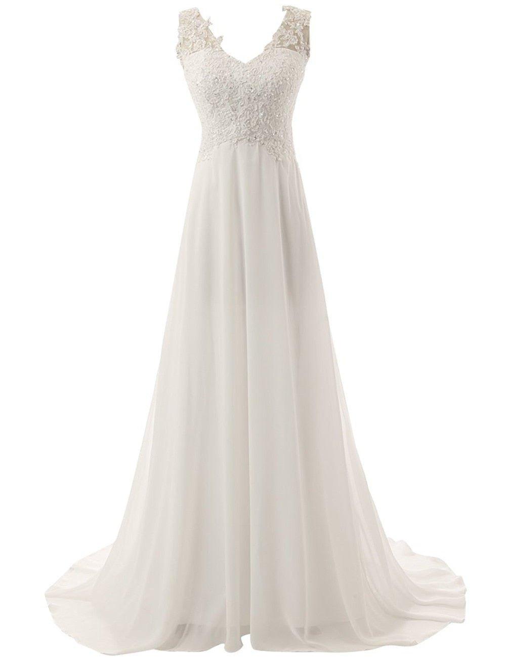 NumberSea Beach Wedding Dresses White/Lvory Chiffon Lace Appliques Bridal Gown Backless Vestido De Noiva