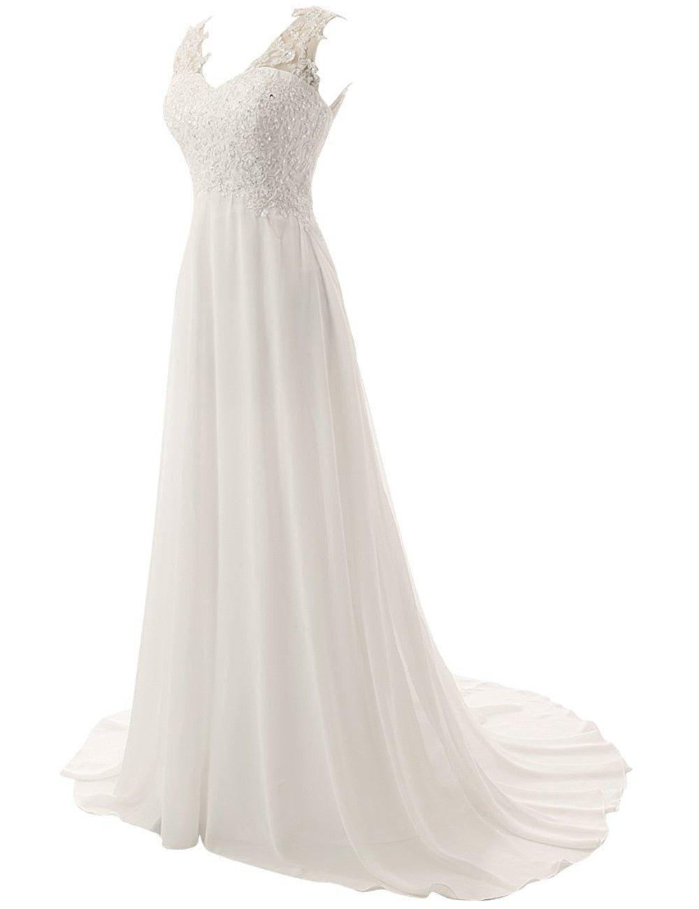 NumberSea Beach Wedding Dresses White/Lvory Chiffon Lace Appliques Bridal Gown Backless Vestido De Noiva
