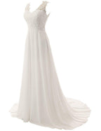 NumberSea Beach Wedding Dresses White/Lvory Chiffon Lace Appliques Bridal Gown Backless Vestido De Noiva